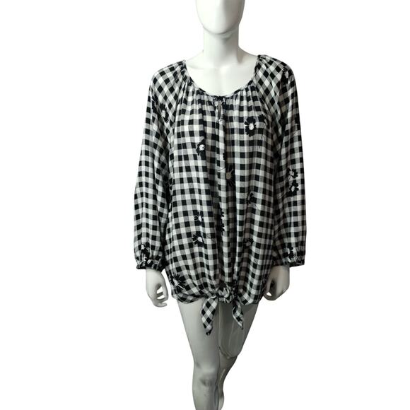 Allison Daley Womens Gingham Floral Front Tie Cottagecore Boho Peasant Top sz 3X - Picture 8 of 16
